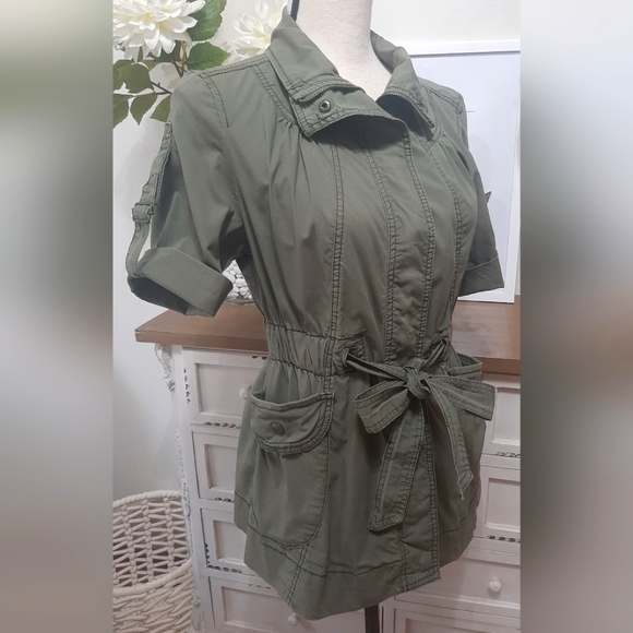 Decree Zip Up Military Utility Cargo Jacket With Tie Front - Picture 3 of 8